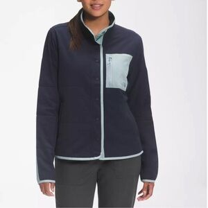 The North Face Women's snap-front mountain sweatshirt Navy and Light Blue Jacket